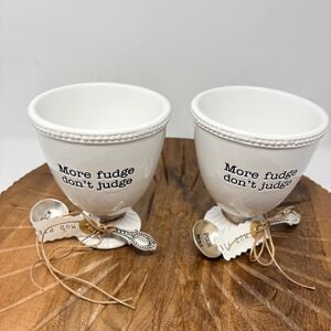 Mud Pie MORE FUDGE DON'T JUDGE Set of 2 Ice Cream or Sauce Goblet with Spoons